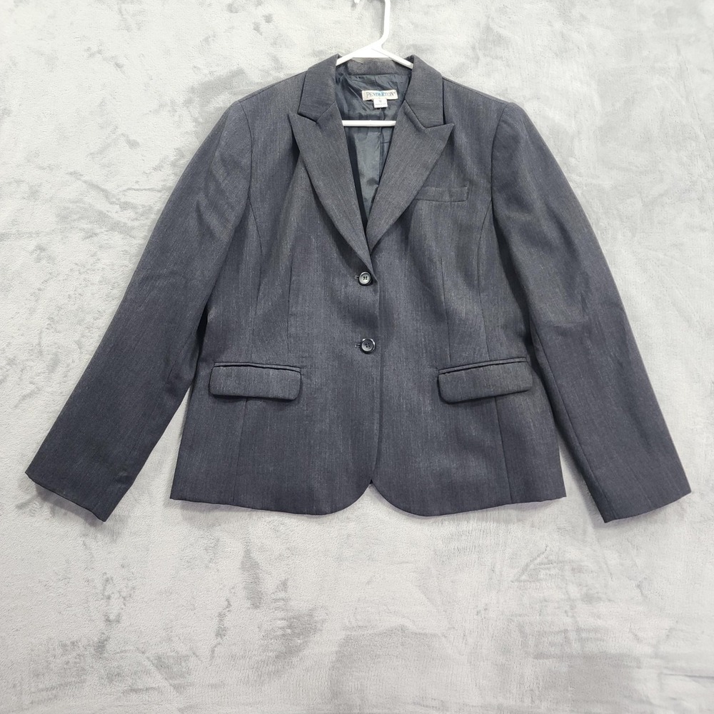 Vintage Pendleton Blazer Womens 16 Gray‎ Wool Two-Button Lined Office Preppy